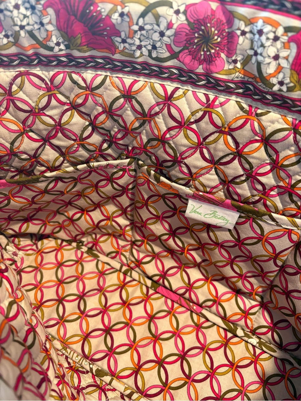 Vera Bradley Tea Garden Retired Floral Quilted Tote Bag Pink Orange Vintage - Picture 4 of 4
